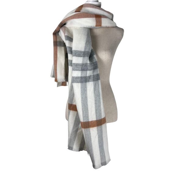 Zara Accessories - Zara Plaid Blanket Scarf in Neutral Gray White Camel Check Wrap Shawl